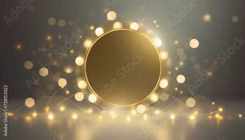 a blank golden circle lights mockup on a clean blank background, abstract background with stars