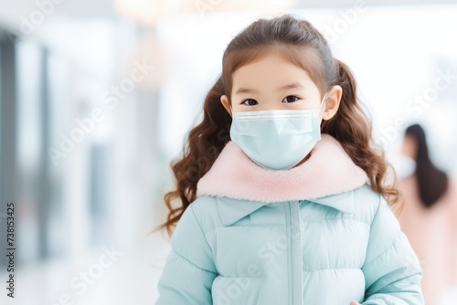 Child wearing medical mask during quarantine