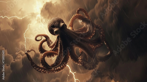 Octopus gliding with lightning effect