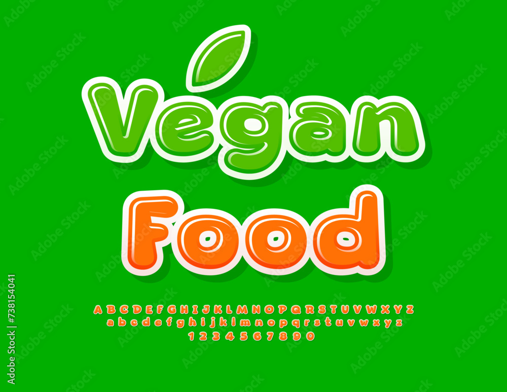 Vector eco concept Vegan Food. Creative Font. Bright Alphabet Letters and Numbers set. Vector eco concept Vegan Food. Creative Font. Bright Alphabet Letters and Numbers set.