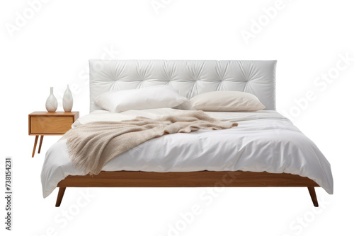 A Bed With White Sheets and Pillows. A simple and clean image of a bed adorned with crisp white sheets and plump pillows.