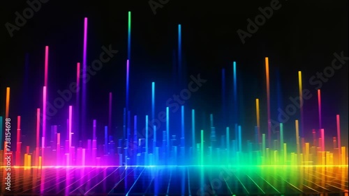 Animation of colored audio equalizer on black background. photo