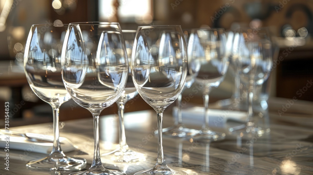 Empty glasses set in restaurant Empty glasses set in restaurant