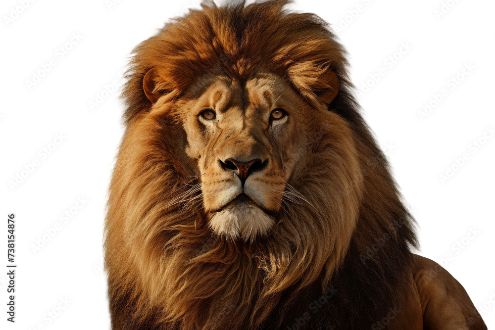 Close Up of Lion. A detailed view of a lion, showcasing its majestic presence, against a plain Transparent backdrop.