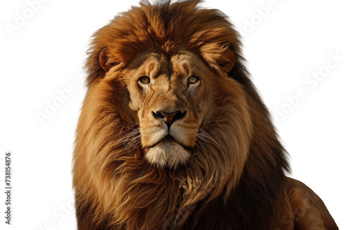 Close Up of Lion. A detailed view of a lion  showcasing its majestic presence  against a plain Transparent backdrop.