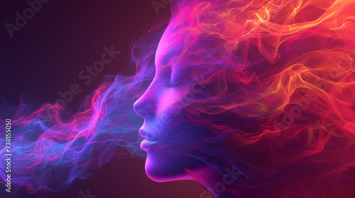 Abstract human head with various colors depicting abstract forms, in the style of light magenta © Vladislav