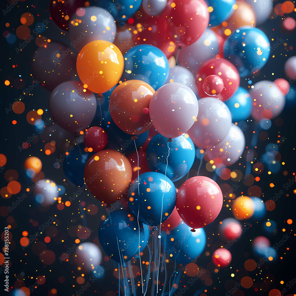 Vibrant Celebration Balloons with Sparkling Confetti Atmosphere