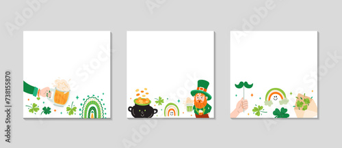 St. Patrick's day frame. Greeting post background for Social media. Holidays square template set.