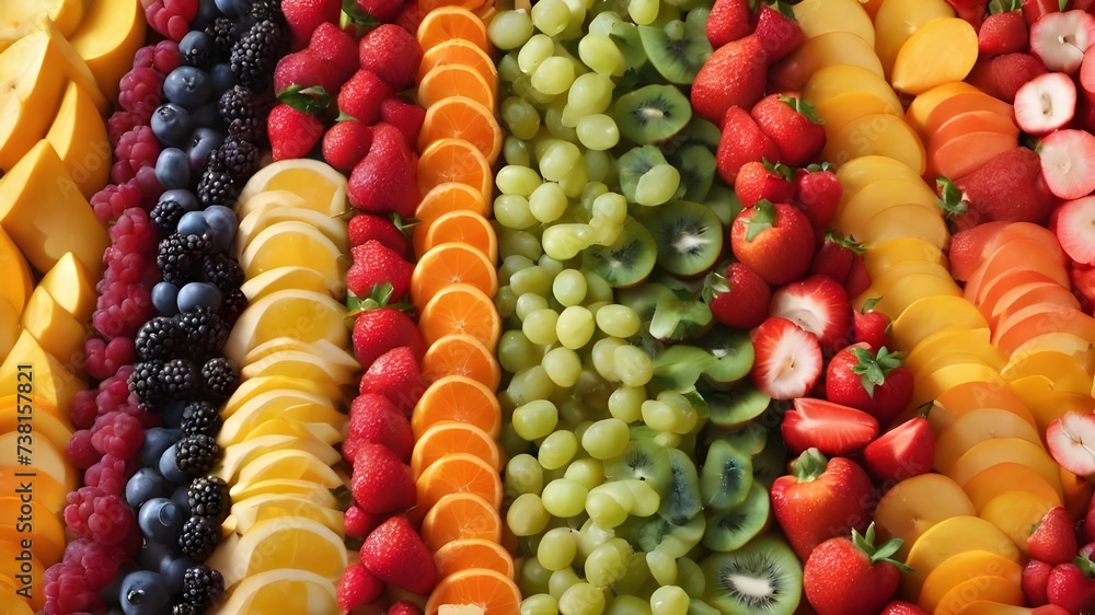 Isolated fruits in a line. Rainbow made of fresh fruits and vegetables isolated on white background with clipping path Isolated fruits in a line. Rainbow made of fresh fruits and vegetables isolated on white background with clipping path