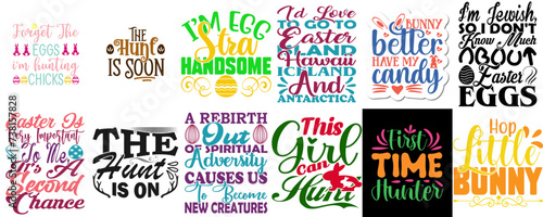 Colourful Easter and Holiday Typographic Emblems Collection Vector Illustration for Poster, Label, Sticker