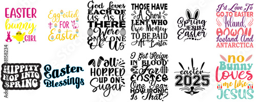 Colourful Easter Sunday Typographic Emblems Collection Vector Illustration for Sticker, Poster, Icon