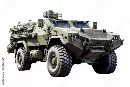 Military Vehicle. A military vehicle is displayed on a plain Transparent background, showcasing its design and features.