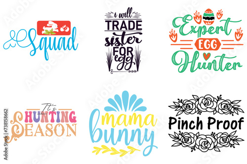 Modern Easter Calligraphic Lettering Bundle Vector Illustration for Holiday Cards, Mug Design, Flyer
