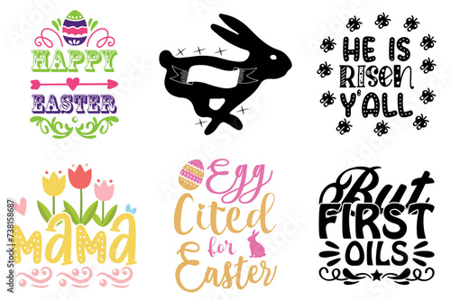 Classic Easter and Spring Typographic Emblems Set Vector Illustration for Bookmark, Announcement, Newsletter