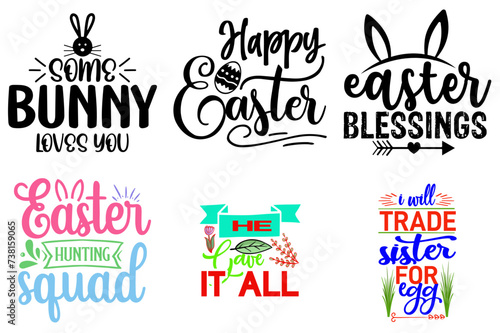 Classic Easter Sunday Typographic Emblems Collection Vector Illustration for Gift Card, Printable, Label