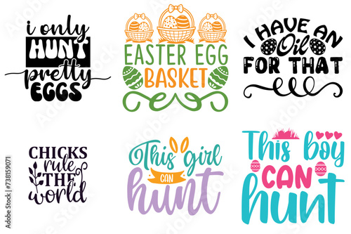 Decorative Easter Typographic Emblems Set Vector Illustration for Holiday Cards, Gift Card, Printable
