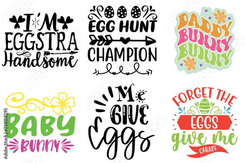 Cute Easter and Holiday Trendy Retro Style Illustration Set Vector Illustration for Sticker, Decal, Stationery