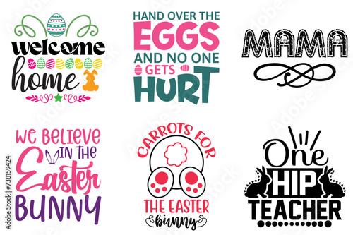Cute Easter Day Typography Set Vector Illustration for Mug Design, Logo, Announcement
