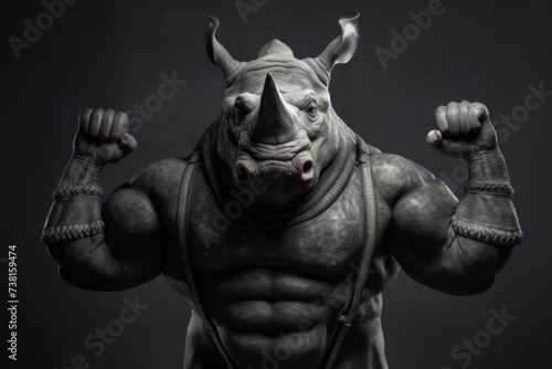 Muscular Anthropomorphic Rhino Posing with Strength