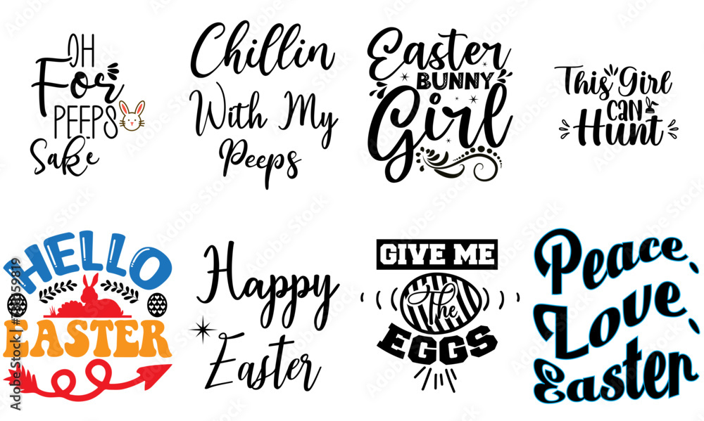 Minimal Easter Day Calligraphy Bundle Vector Illustration for T-Shirt Design, Flyer, Vouchers