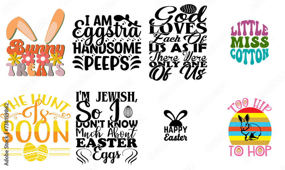 Simple Easter Sunday Typography Bundle Vector Illustration for Announcement, Sticker, Stationery