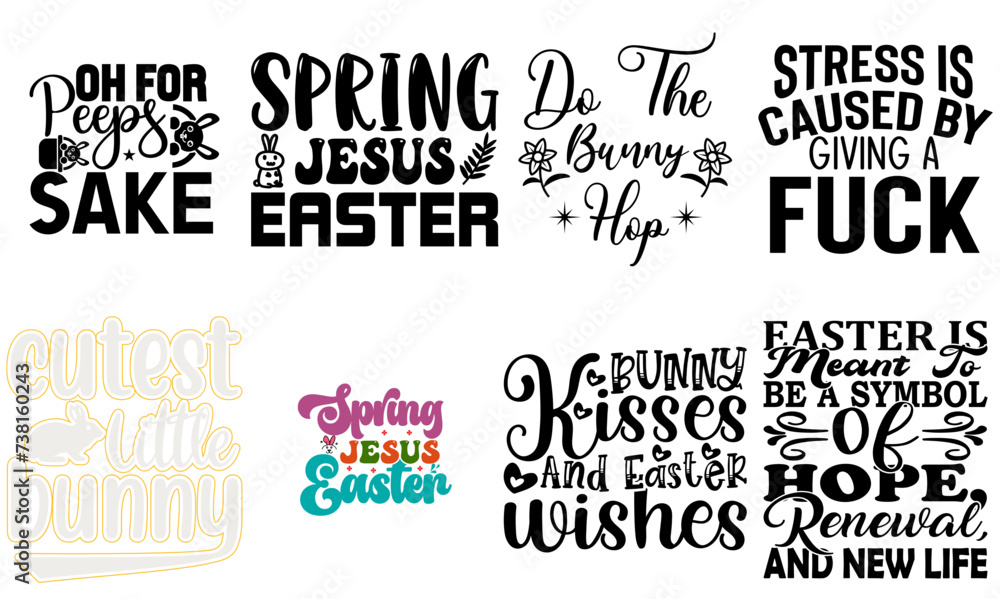 Fototapeta premium Decorative Easter Sunday Trendy Retro Style Illustration Set Vector Illustration for Gift Card, Brochure, Poster