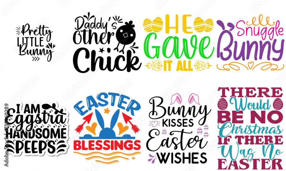 Simple Easter and Holiday Typography Bundle Vector Illustration for T-Shirt Design, Holiday Cards, Sticker
