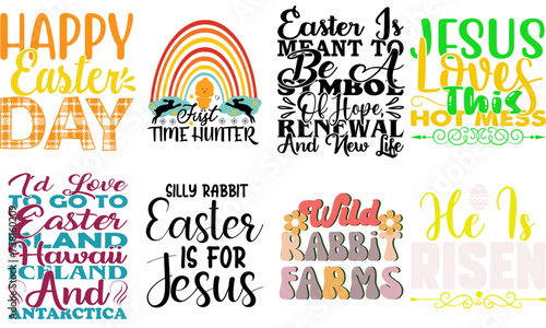 Simple Easter Sunday Typographic Emblems Set Vector Illustration for Holiday Cards, Presentation, Label
