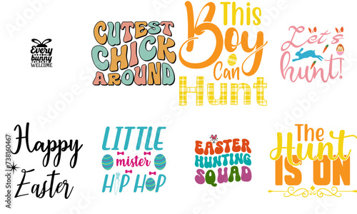 Modern Easter and Holiday Typographic Emblems Set Vector Illustration for Motion Graphics, T-Shirt Design, Printing Press