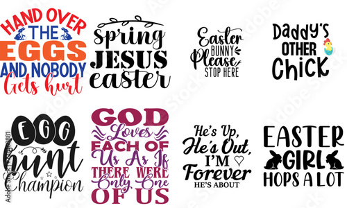 Modern Easter Sunday Typographic Emblems Set Vector Illustration for Magazine, Greeting Card, Poster