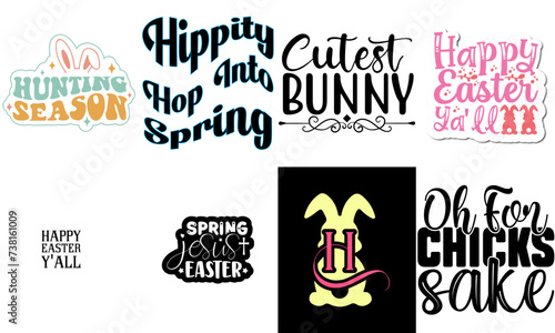 Classic Easter Trendy Retro Style Illustration Collection Vector Illustration for Label, Motion Graphics, Bookmark