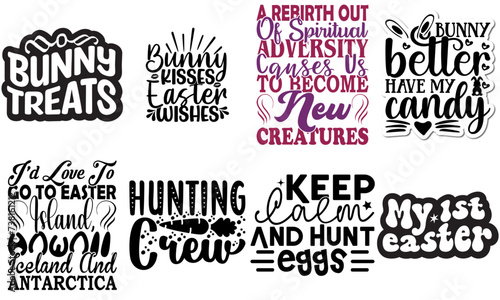 Cute Easter and Spring Typographic Emblems Bundle Vector Illustration for Gift Card, Printing Press, Stationery
