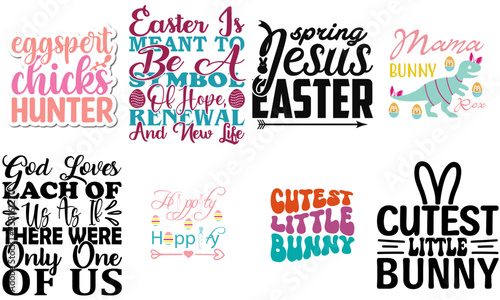 Minimalist Easter Day Typographic Emblems Bundle Vector Illustration for Wrapping Paper, Bookmark, Postcard
