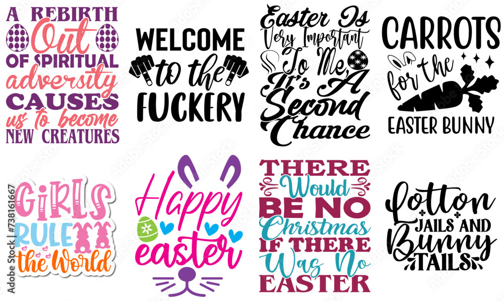 Cute Easter Typography Set Vector Illustration for Icon, Printable, Mug Design - obrazy, fototapety, plakaty 