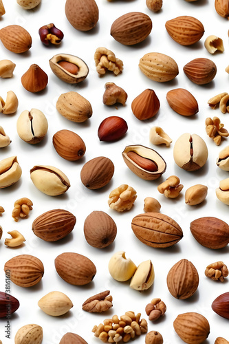 Various nuts on a white background