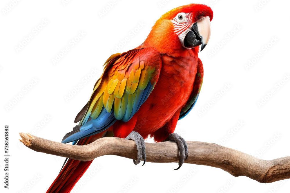 Colorful Parrot Sitting on Tree Branch. A vibrant parrot with an array of colors perched on a branch of a tree.