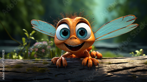3d cute little dragonfly character photo