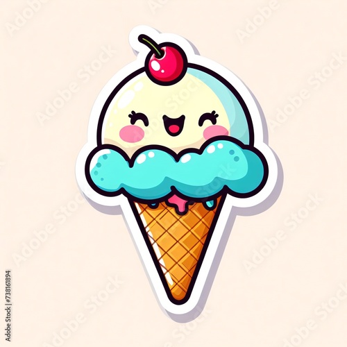 illustrated cute cartoon ice cream sticker design  photo