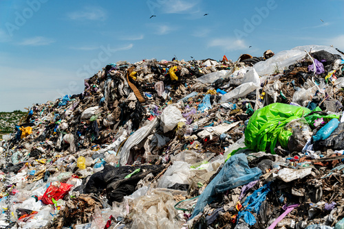 Pile of domestic garbage in landfill. Pollution concept