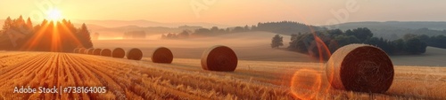 Beautiful landscape with hay bale photo