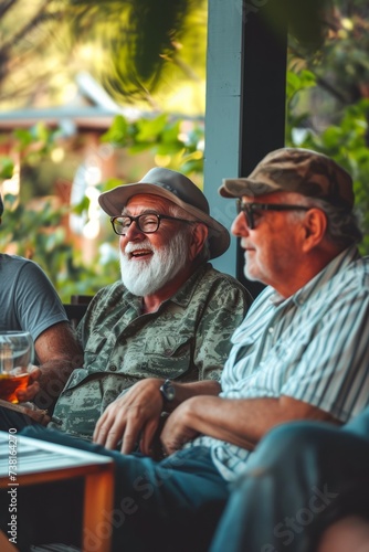 A veteran and their friends  who serve as a chosen family  enjoying a casual get-together  highlighting the importance of friendship.