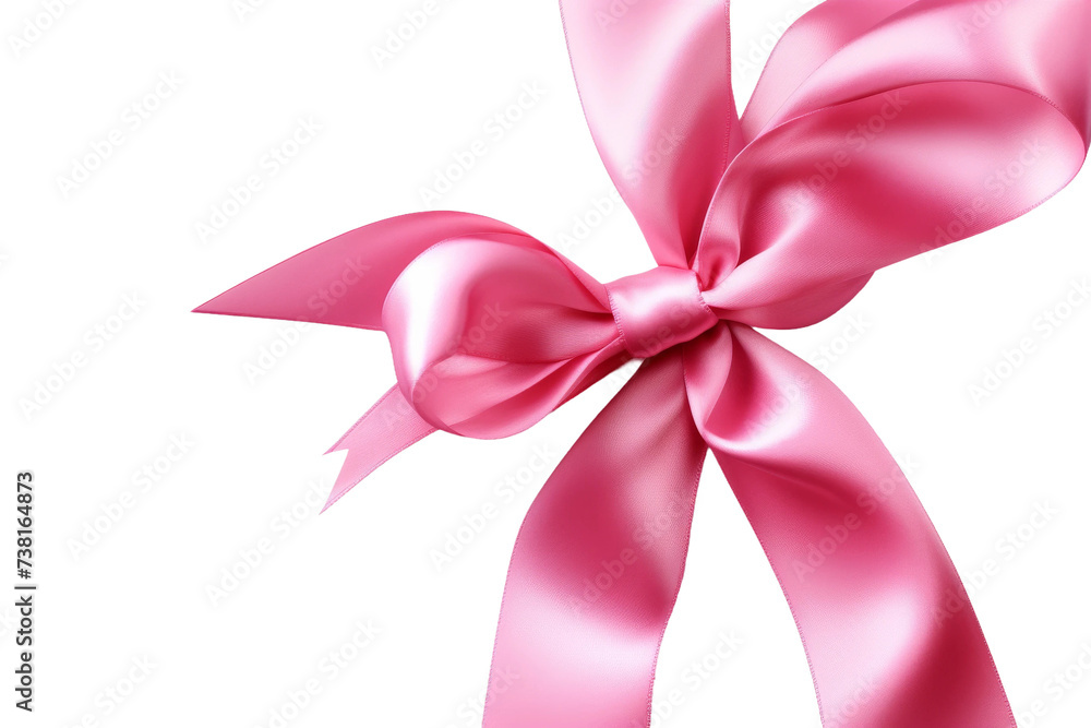 Pink Ribbon With Bow. A pink ribbon with a bow elegantly displayed against a clean, Transparent background. - obrazy, fototapety, plakaty 