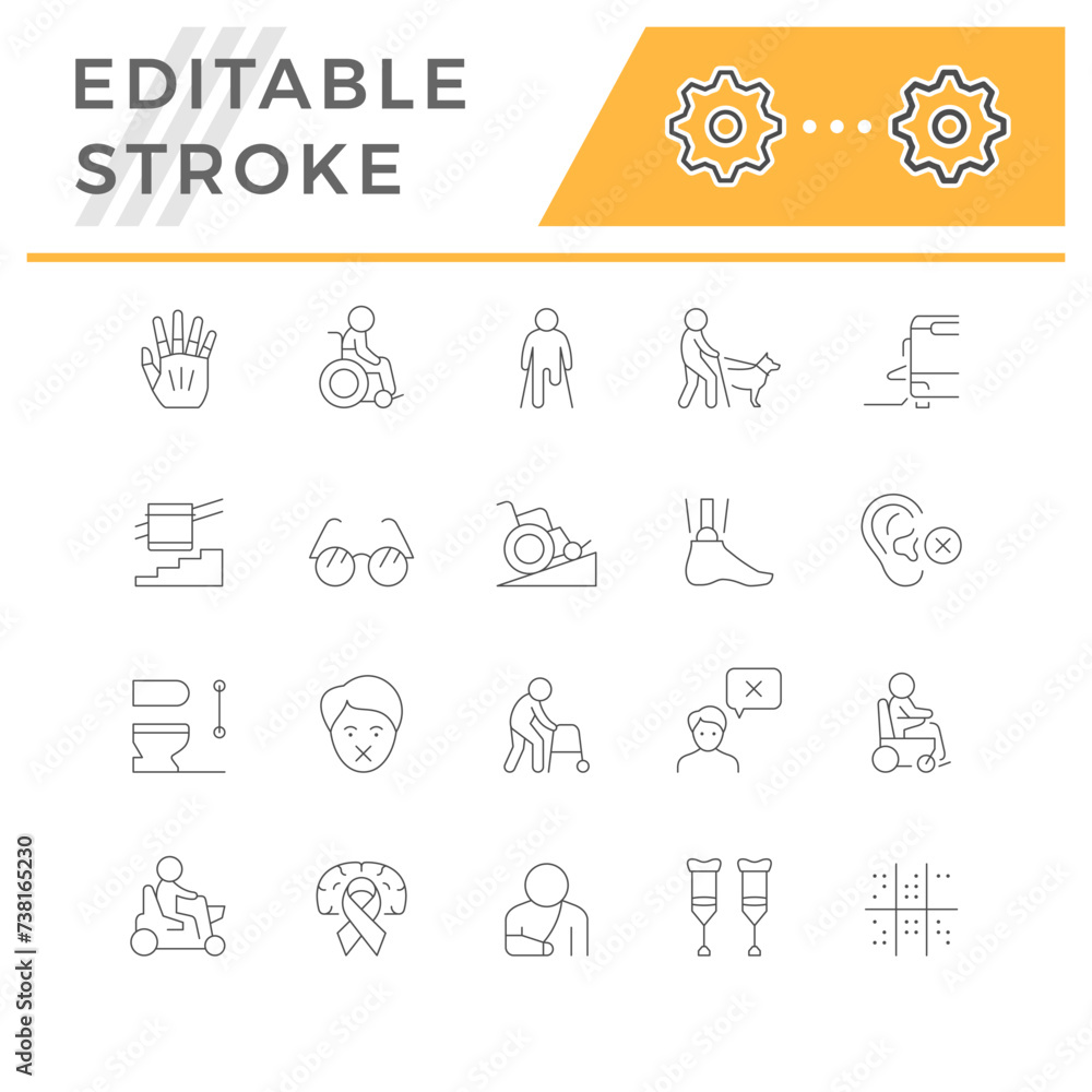 Set line icons of disabled people