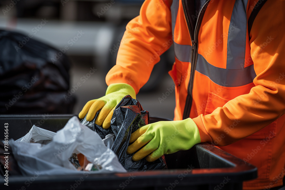 Generative AI picture of garbage removal service in work recycling clean city concept