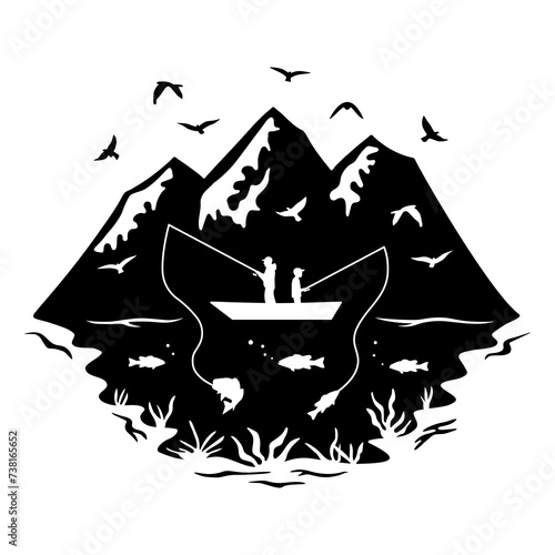 Fisherman and Son Fishing, Fishermen, Hand Drawn Vector Illustration