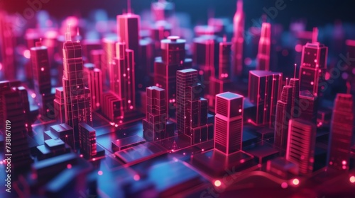 Craft a looming futuristic cyberpunk skyline for a unique 3D illustration