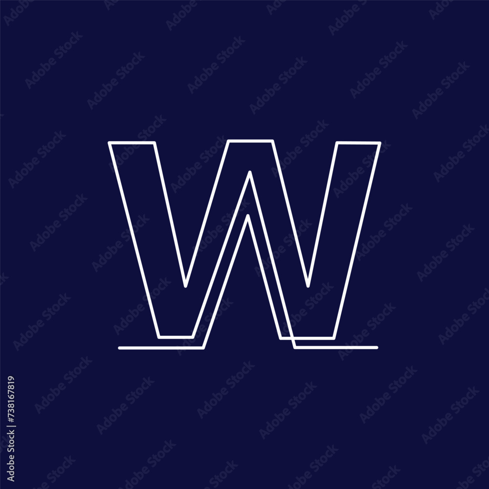 Continuous one-line letter logo W font. Hand-drawn alphabet, line art letters for calligraphic typography. Decorative linear lettering vector sont, creative letter line illustration Continuous one-line letter logo W font. Hand-drawn alphabet, line art letters for calligraphic typography. Decorative linear lettering vector sont, creative letter line illustration