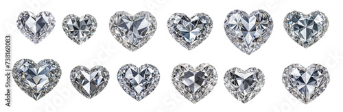 Collection of heart diamonds, isolated on transparent background. 