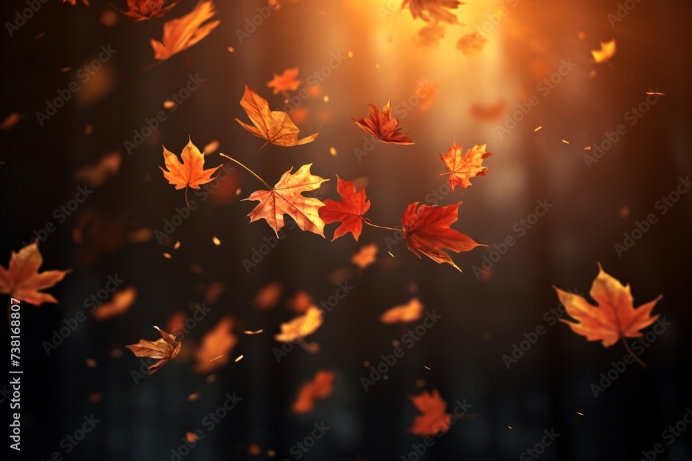 A wallpaper of autumn leaves falling