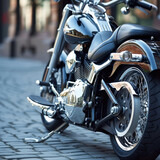 Classic Motorcycle Parked on Cobblestone Street Showcasing Chrome Details